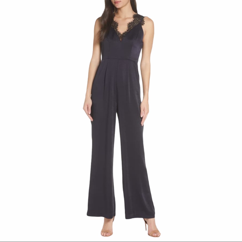 Foxiedox Eyelash Lace Detail Wide Leg Jumpsuit